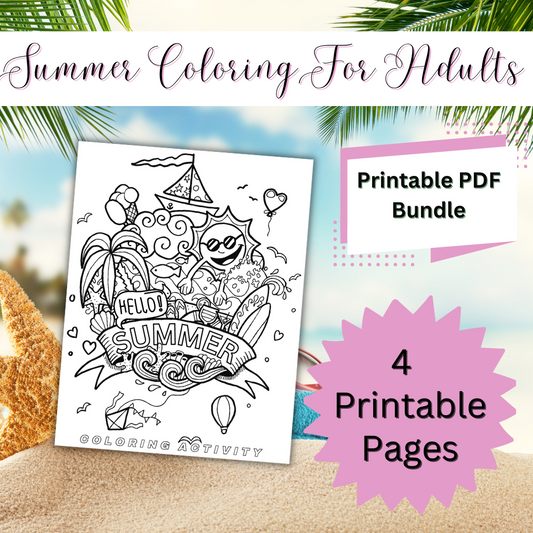 Color by Number for Adults – Tropical Beach & Mermaid Theme | 4 Printable Pages | Relaxing PDF Coloring Pages | Instant Download