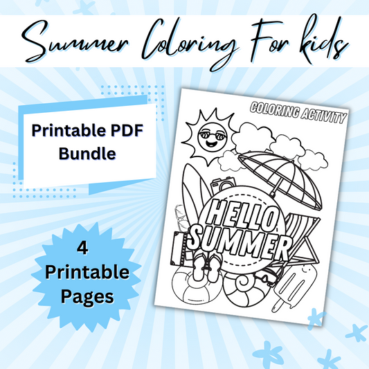 Summer Coloring Pages for Kids – 4 Fun Printable Sheets | Instant Download PDF | Summer Activities for Toddlers & Preschoolers