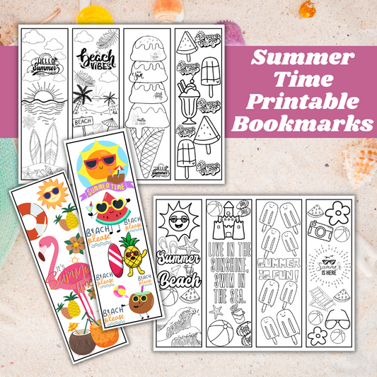 Printable Summer Bookmarks for Kids | Color-Your-Own + Full Color | Instant Download PDF | US Letter Size