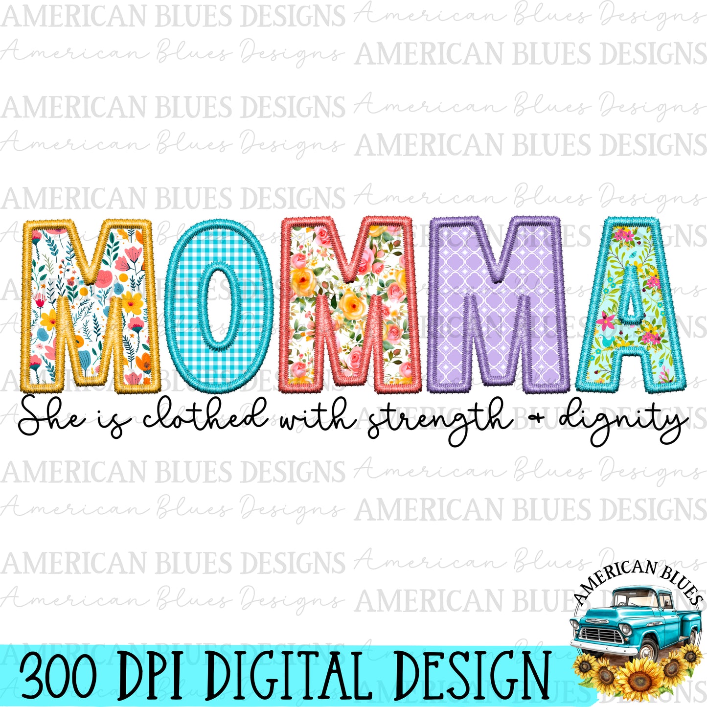 Momma- Spring embroidered name digital design | American Blues Designs