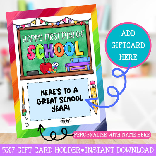 Happy First Day of School Cute Worm Teacher Back to School Gift Card Holders – Printable 5x7 Cards (2 per Page)