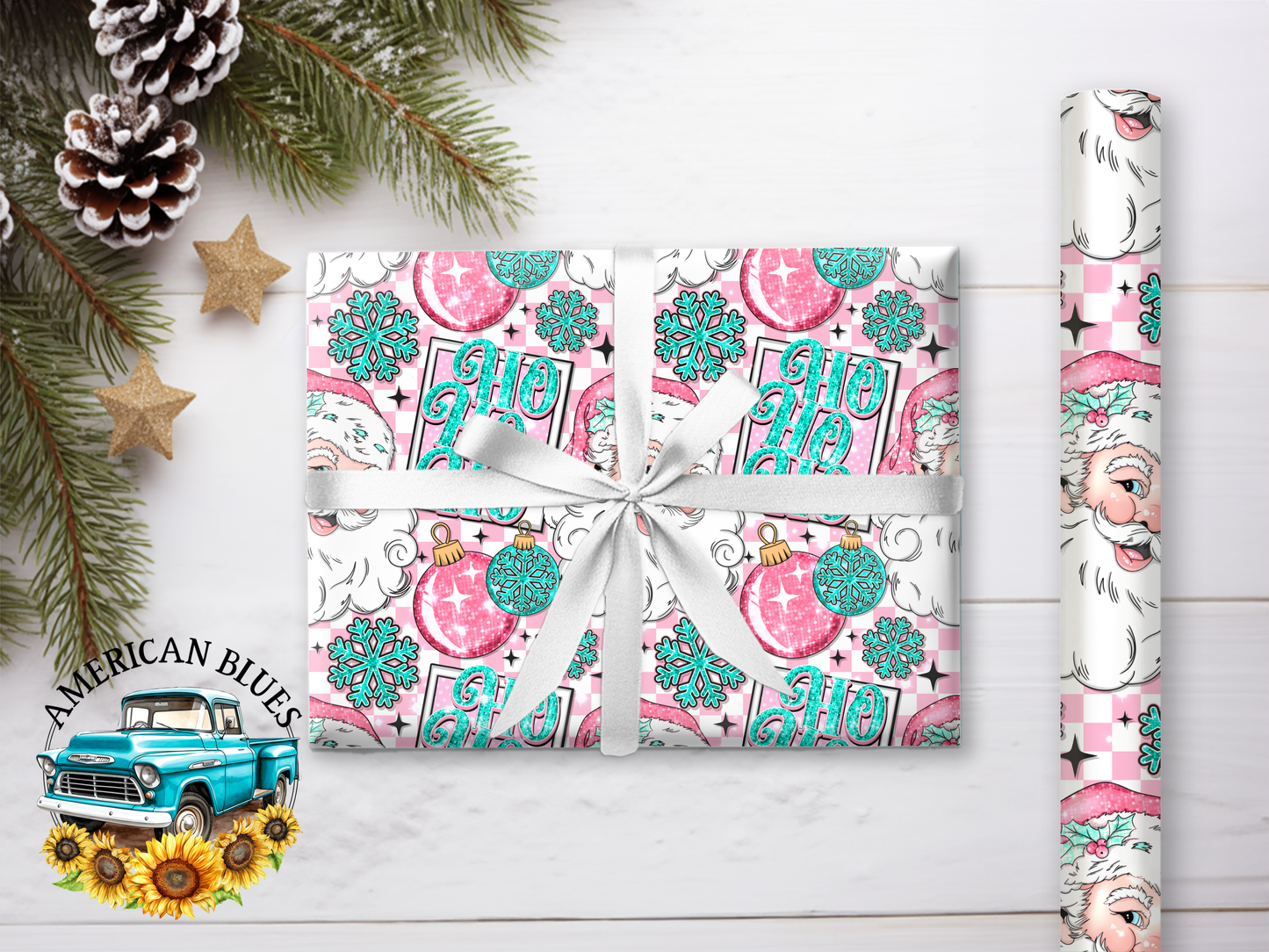 Vintage Pink Santa wrapping paper