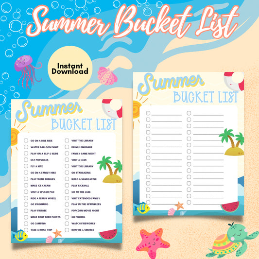 Printable Summer Bucket List for Kids & Families | Fun Summer Activities Checklist | Instant Download PDF