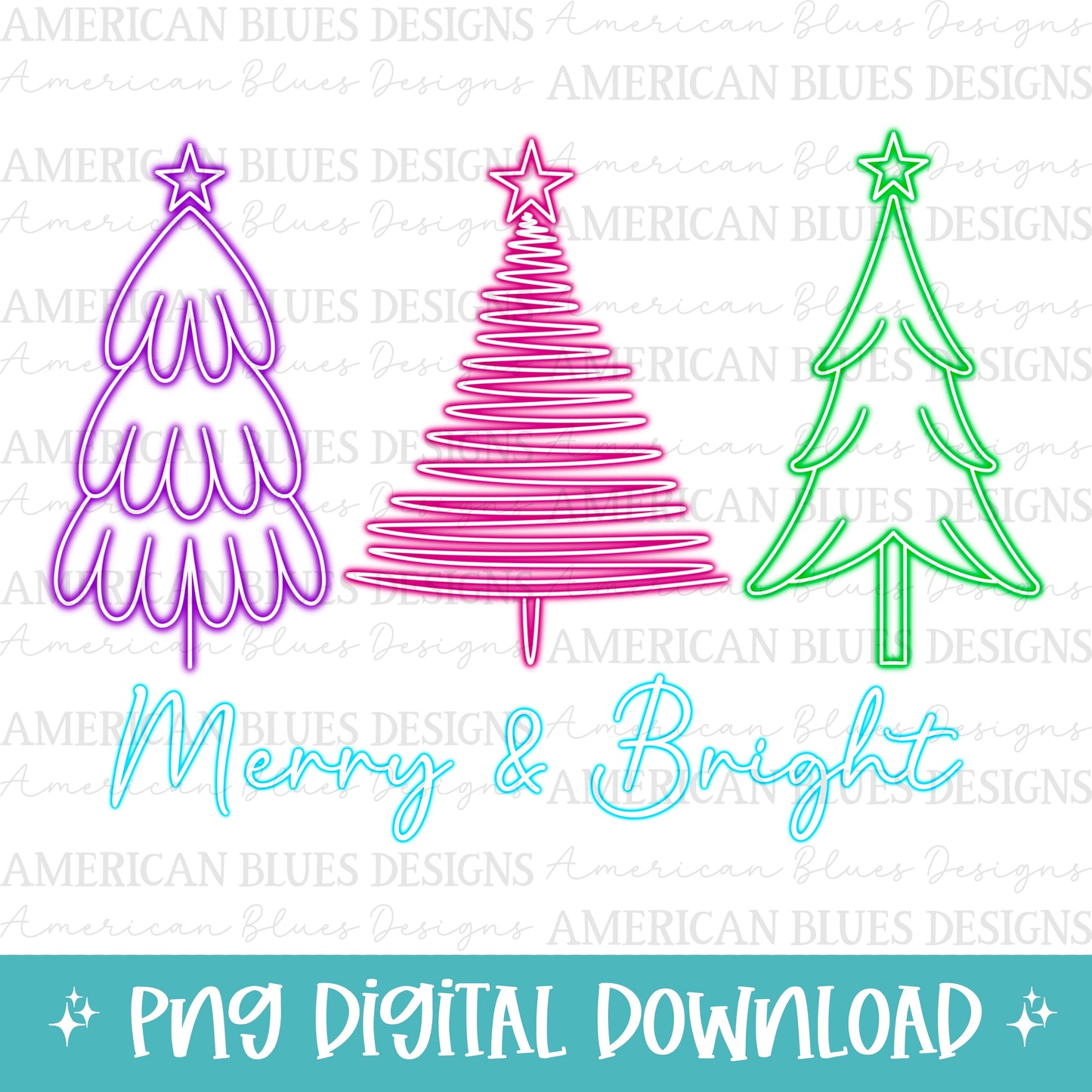 Merry & Bright neon digital design | American Blues Designs