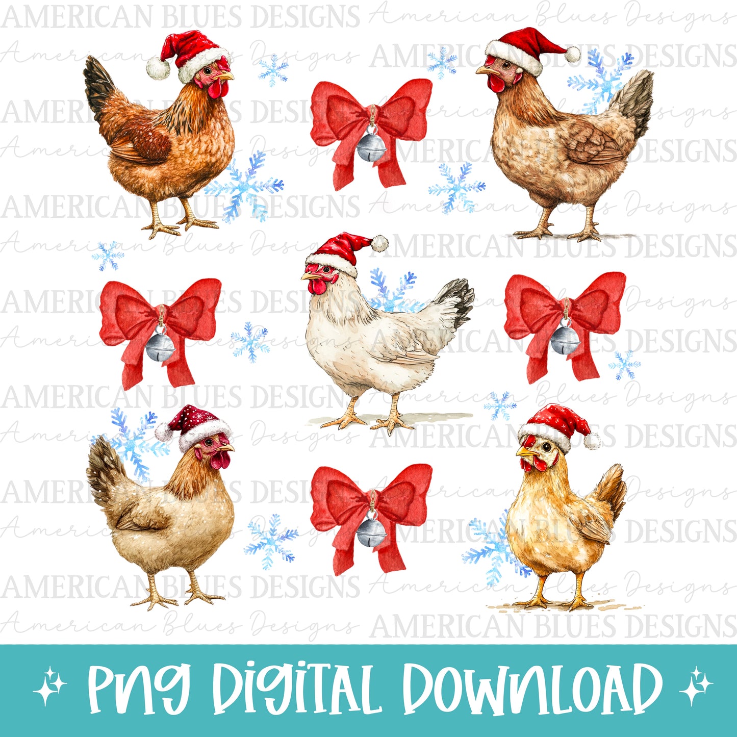 Santa Chickens digital design | American Blues Designs