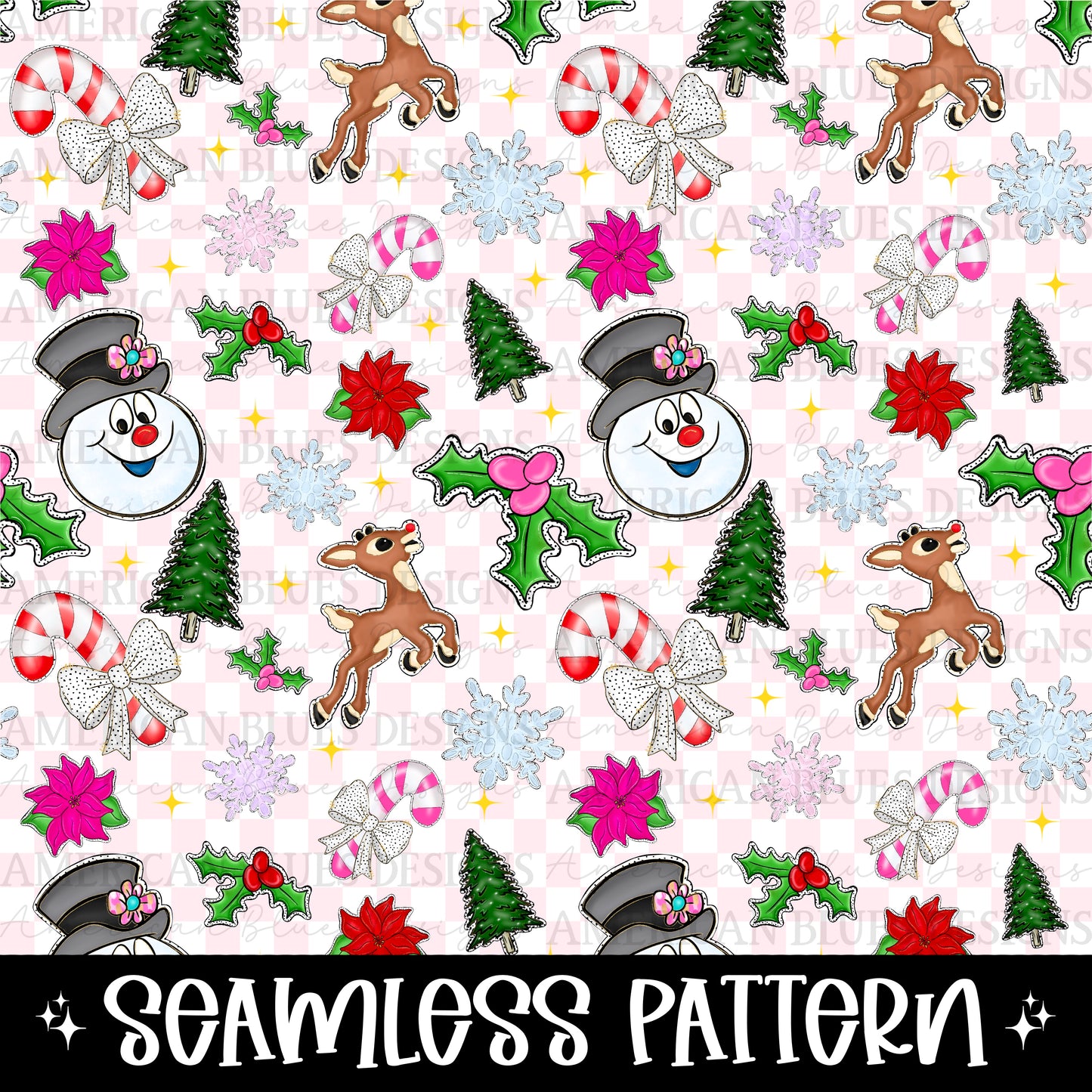 Frosty & Rudolph Seamless Pattern