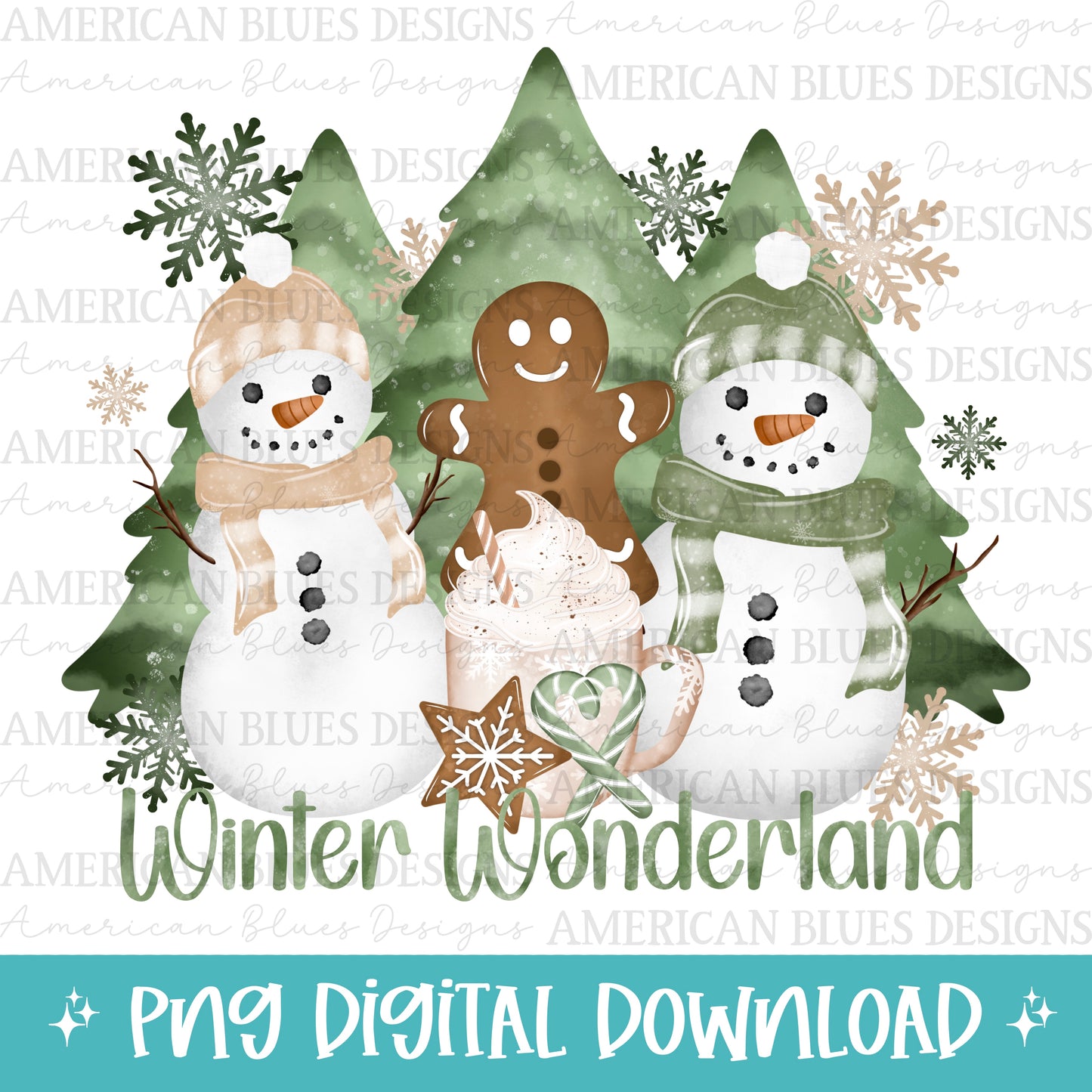 Winter Wonderland watercolor digital design | American Blues Designs