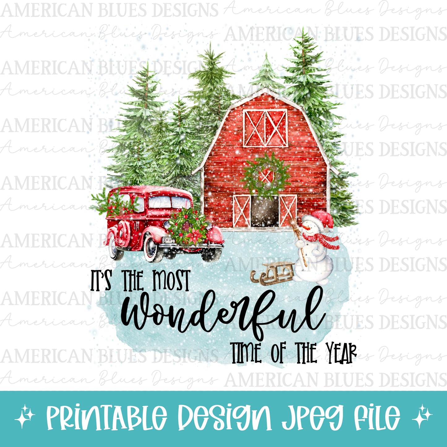 It's the most wonderful time of the year, old truck and barn printable | American Blues Designs