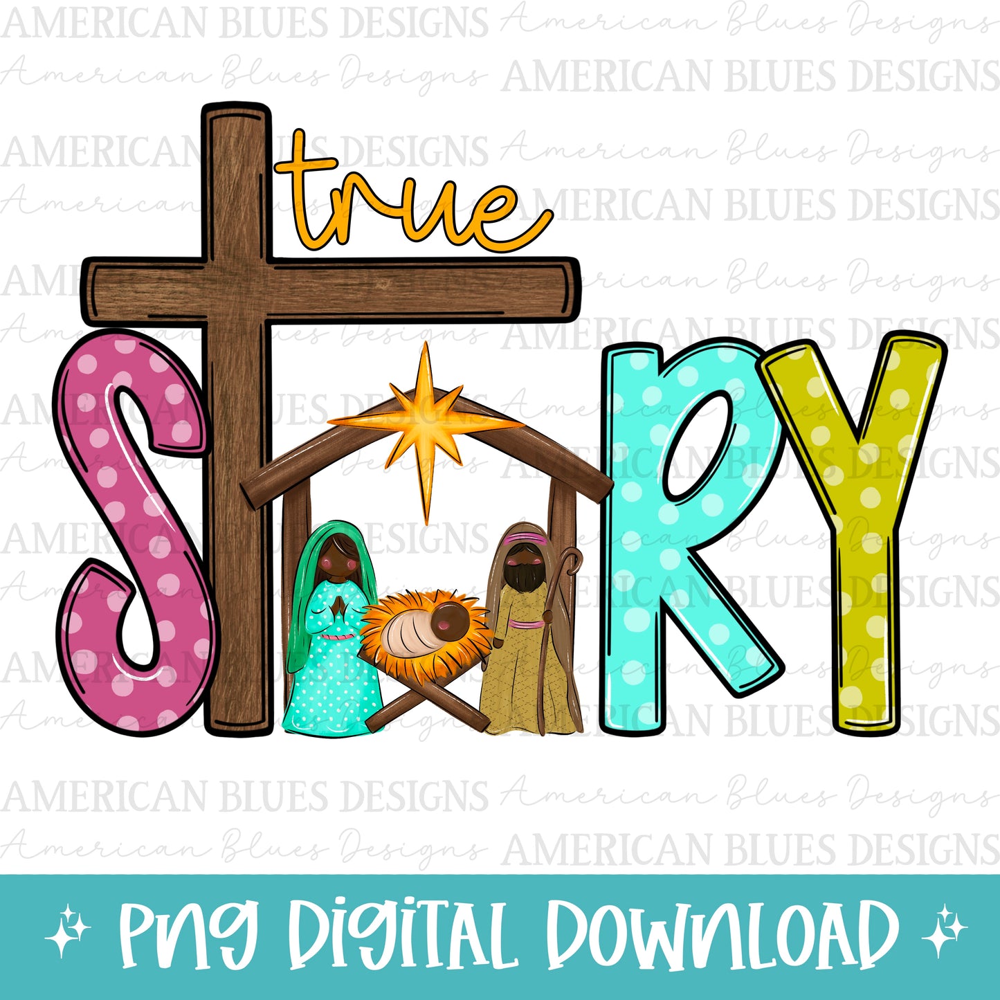 True Story- 3 skin color tones digital design | American Blues Designs