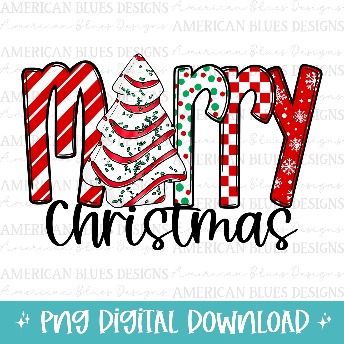 Merry Christmas- Christmas Tree Cakes digital design | American Blues Designs