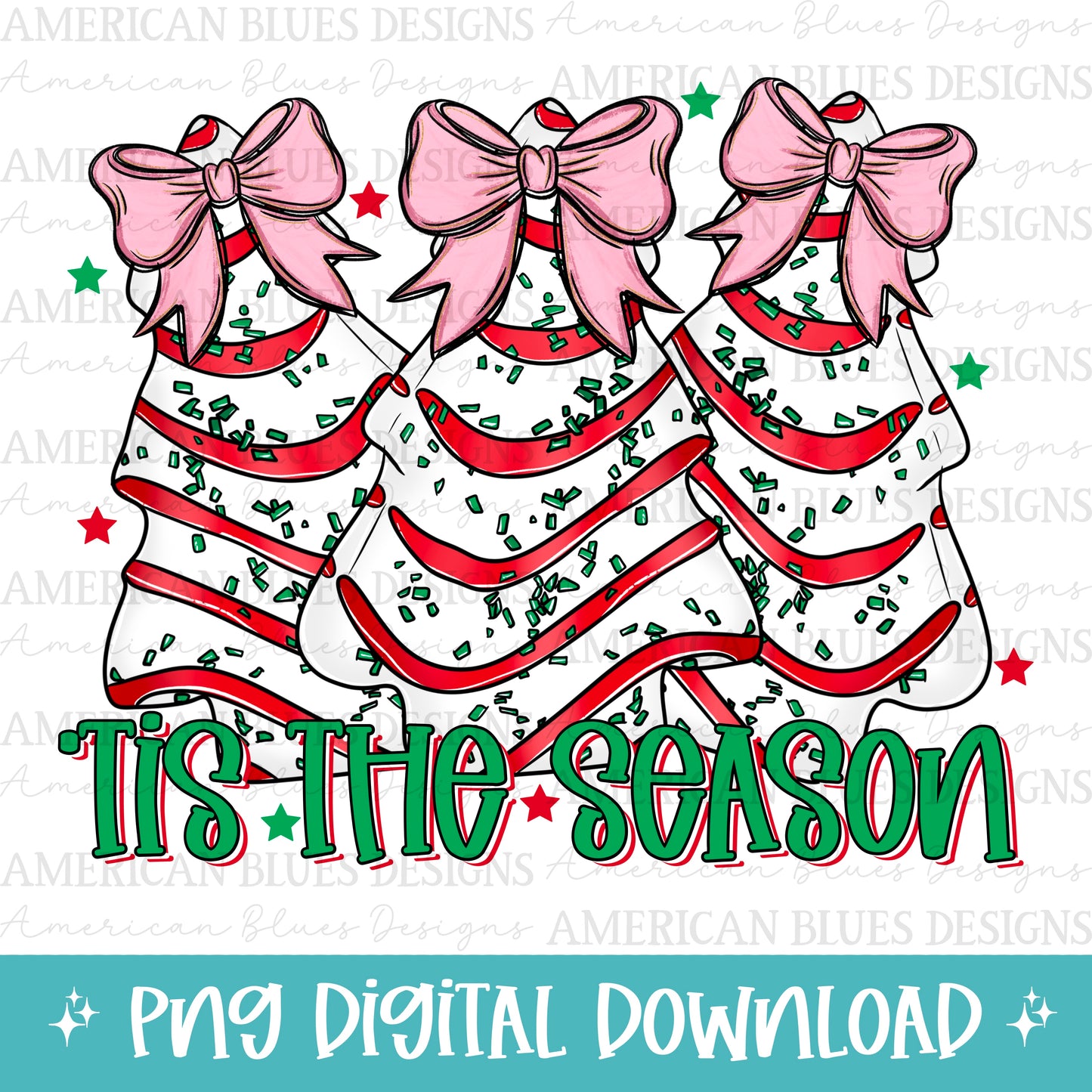 Tis the Season Coquette Christmas Tree Cakes digital design | American Blues Designs
