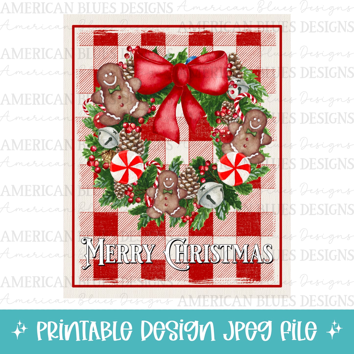 Merry Christmas Gingerbread Wreath printable | American Blues Designs