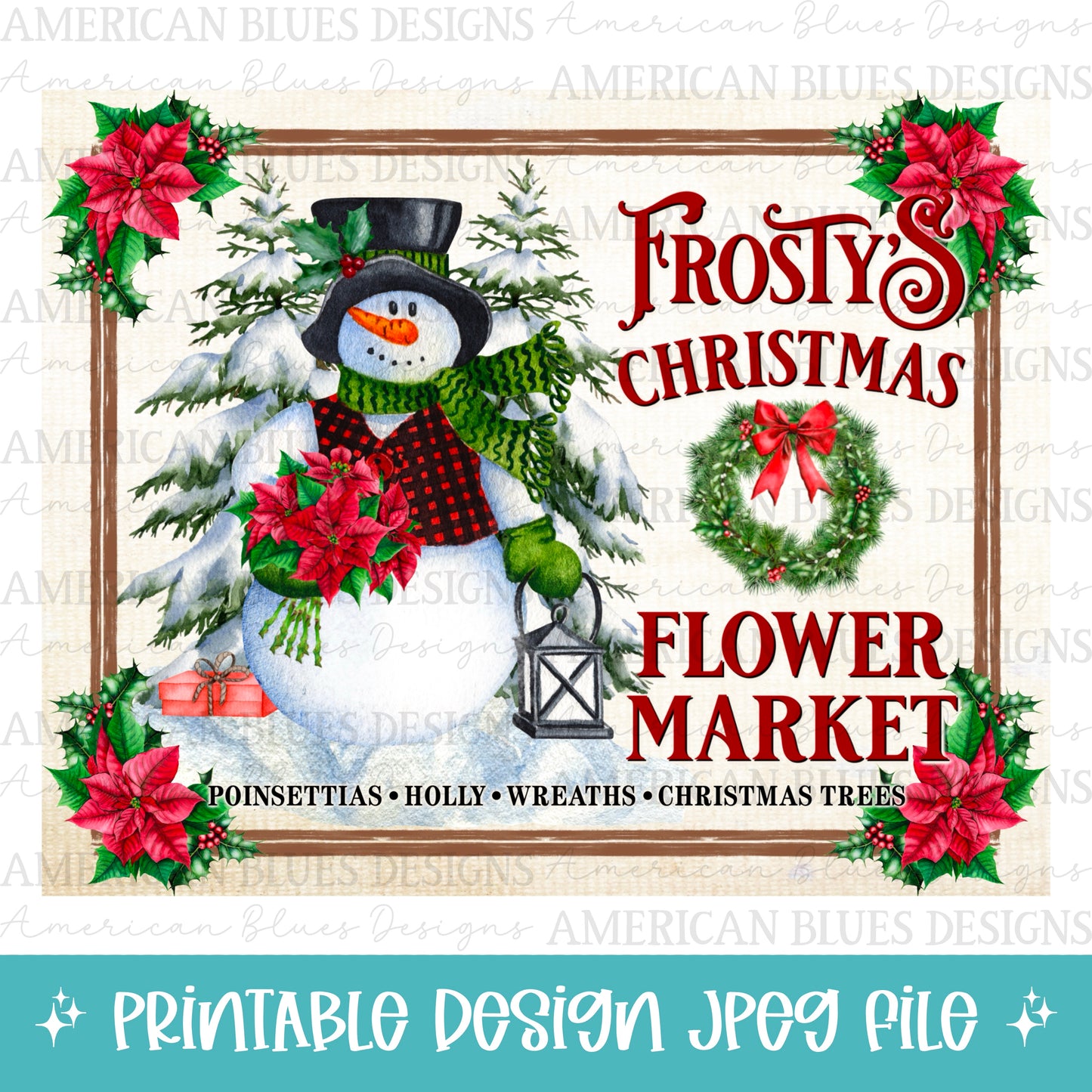Frosty's Christmas Flower Market printable | American Blues Designs