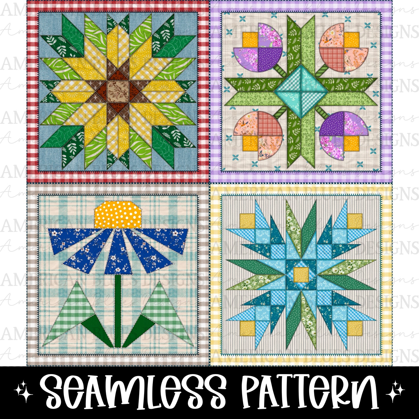 Florals Barn Quilt seamless pattern