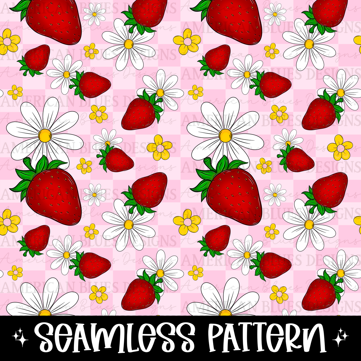 Strawberry & Flowers seamless pattern