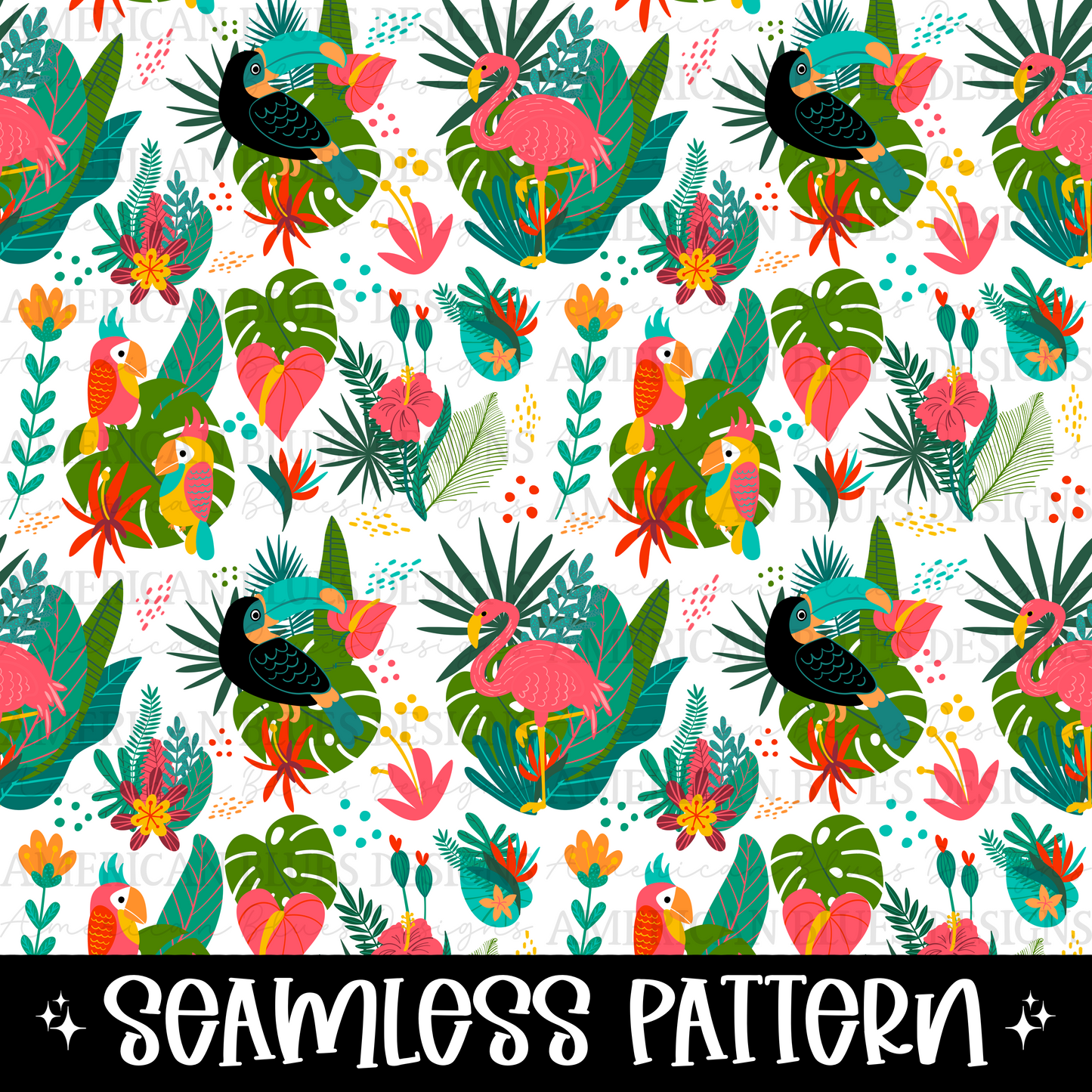 Tropical Birds seamless pattern