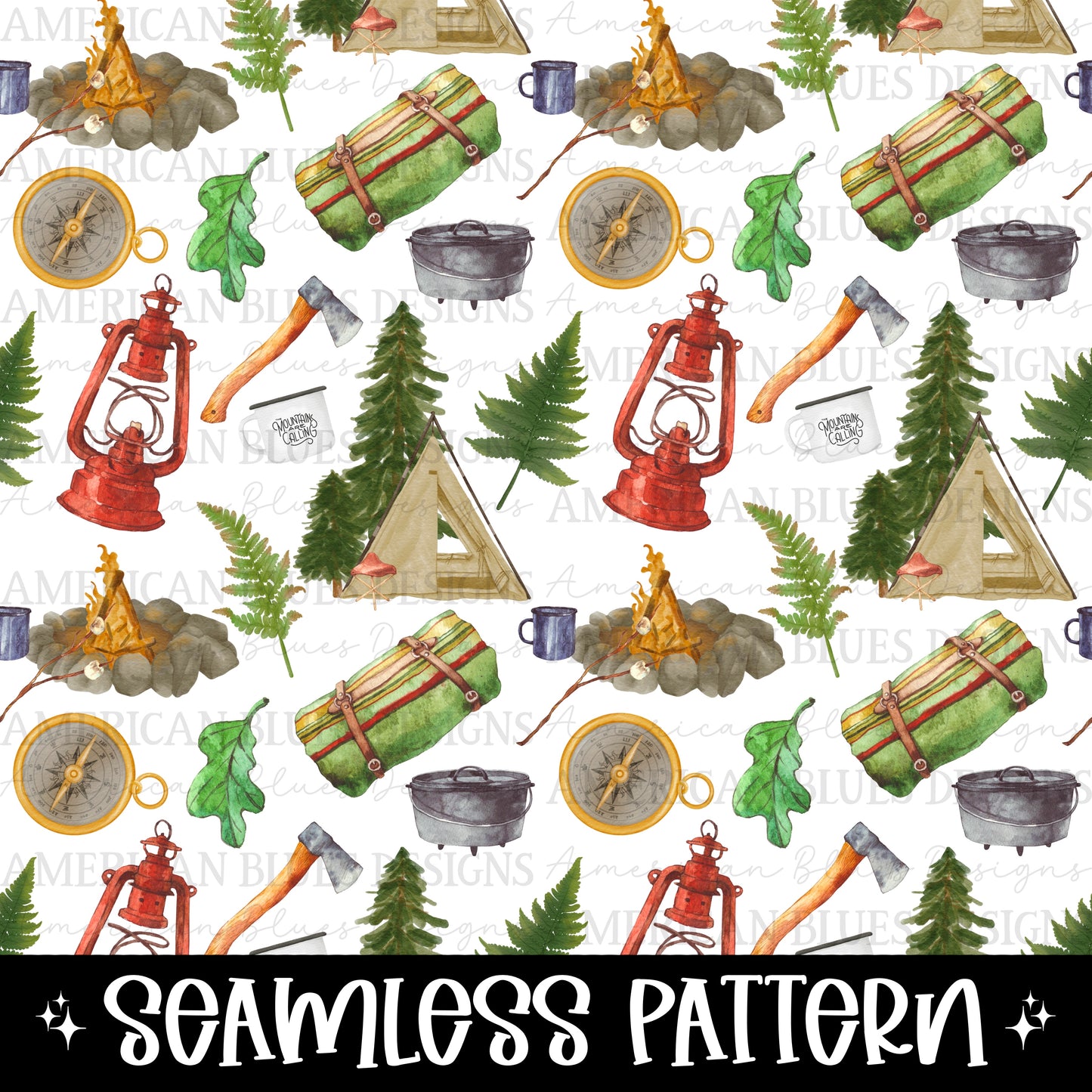 Camping is my therapy seamless pattern