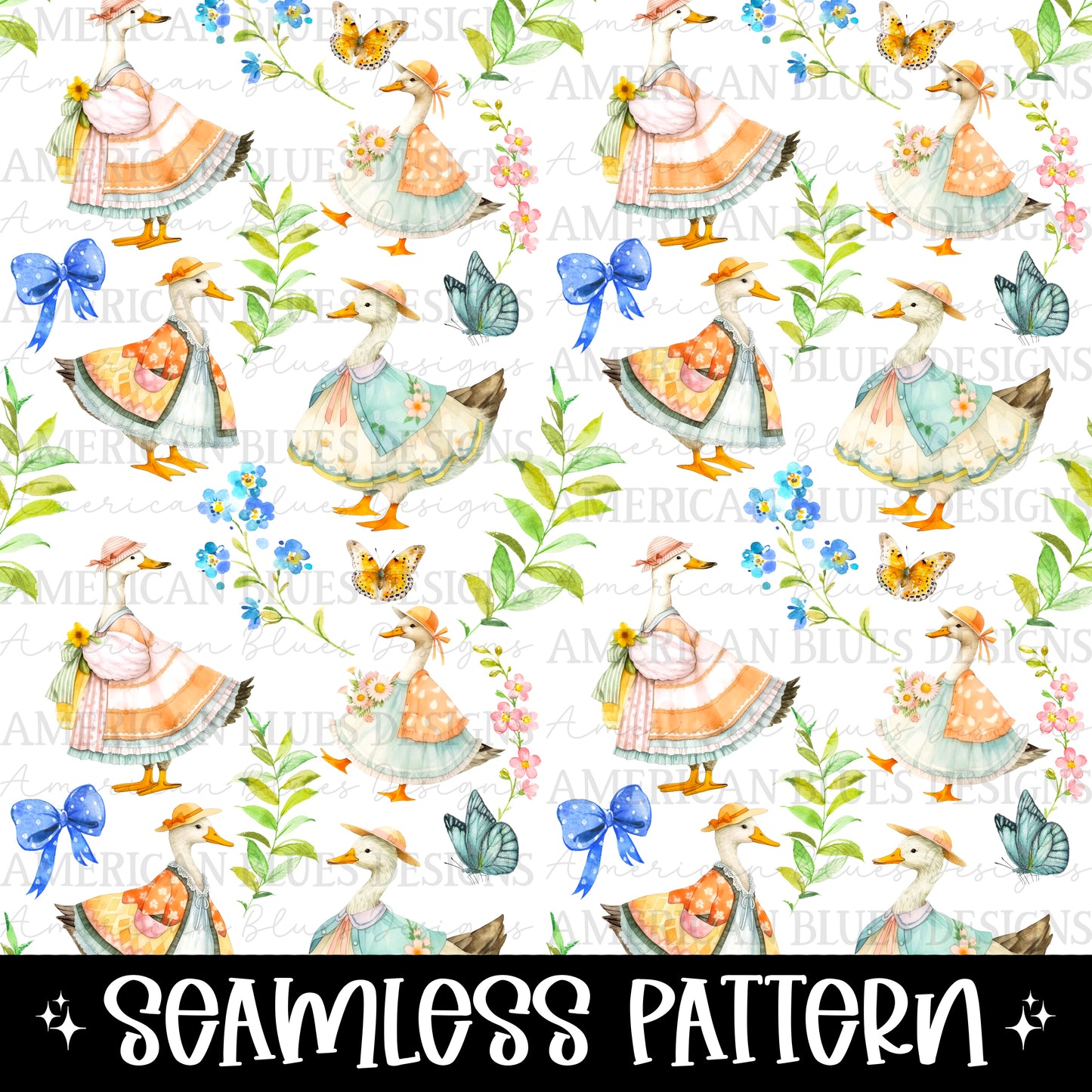 Cottage Goose seamless pattern