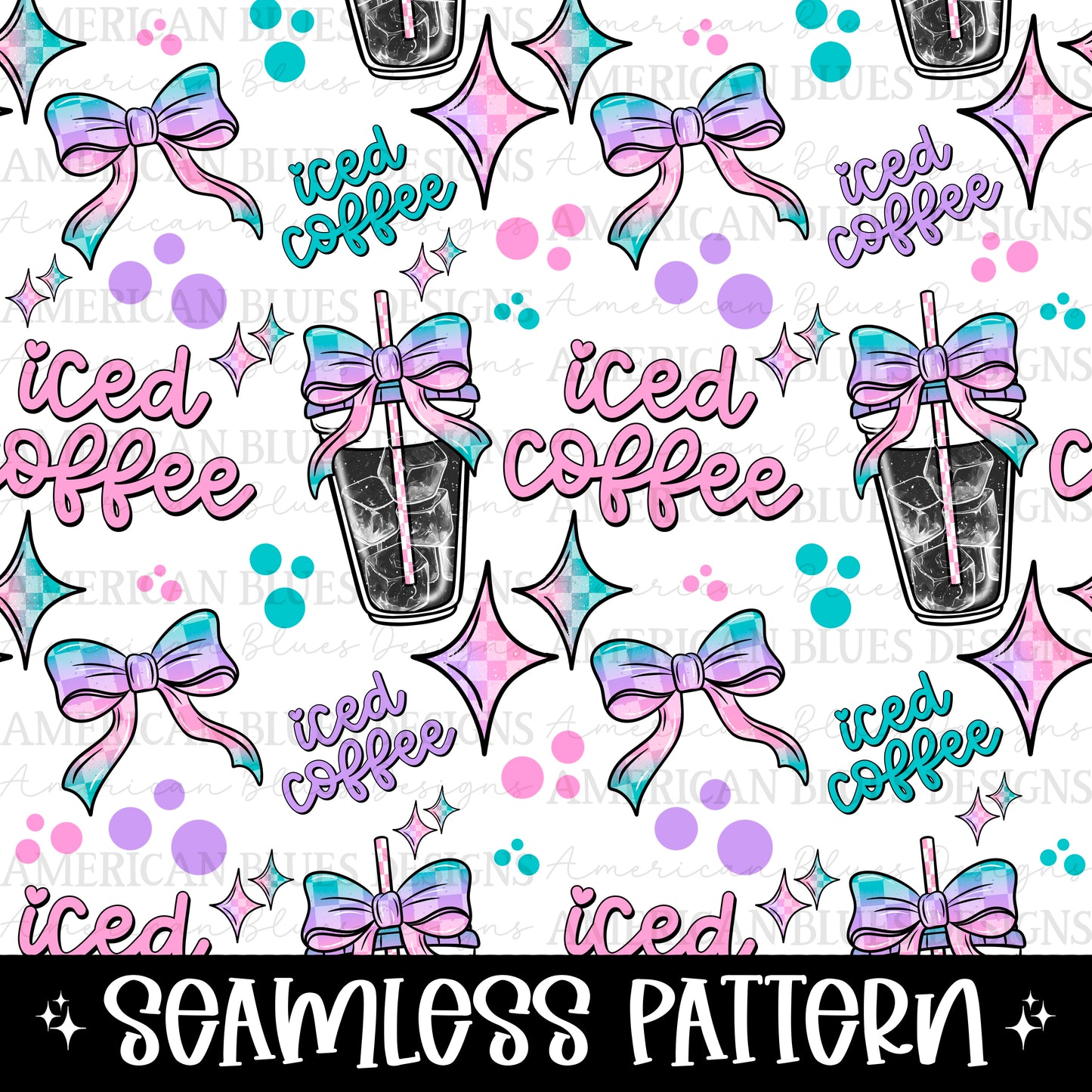 Iced coffee seamless pattern
