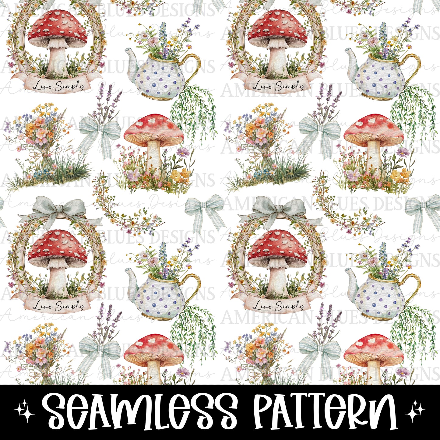 Live Simply Seamless with transparent and cream background