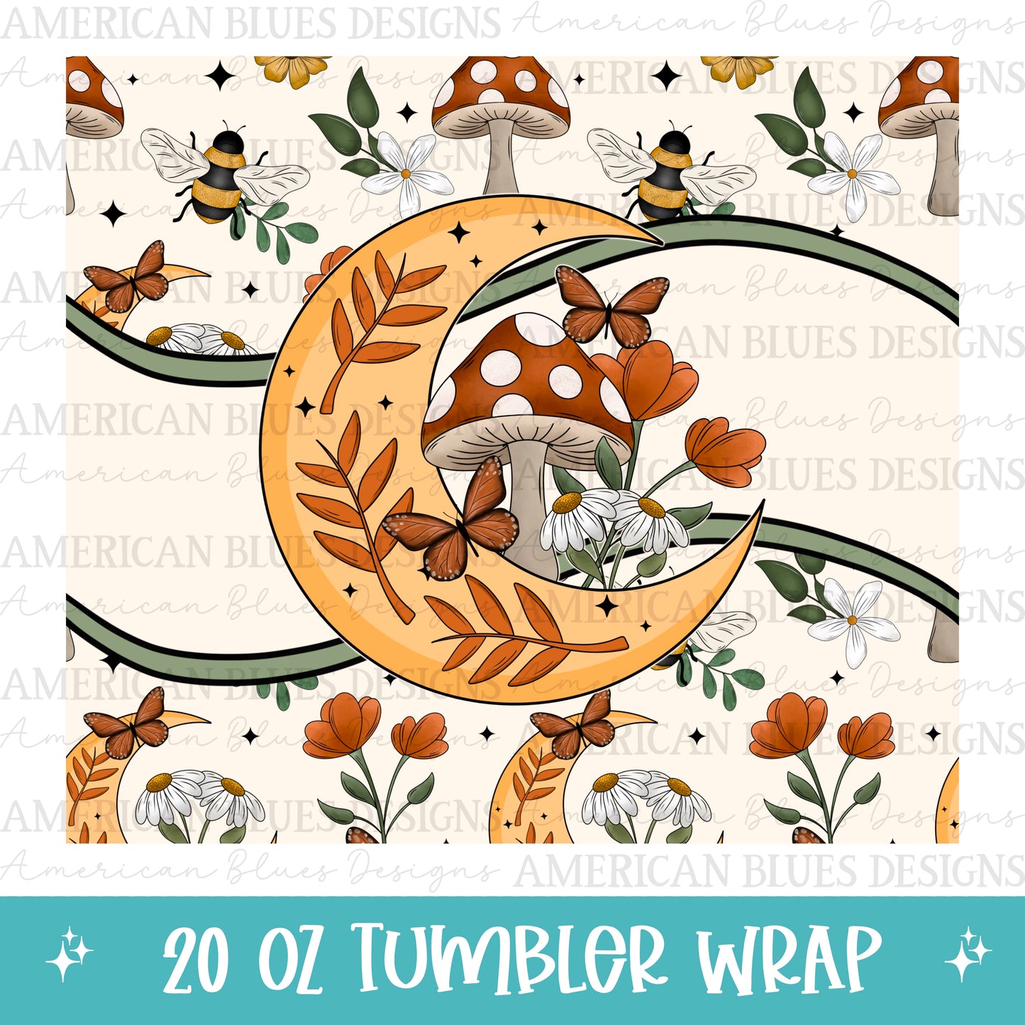 Moon & Shroom 20oz tumbler wrap 2 colorways