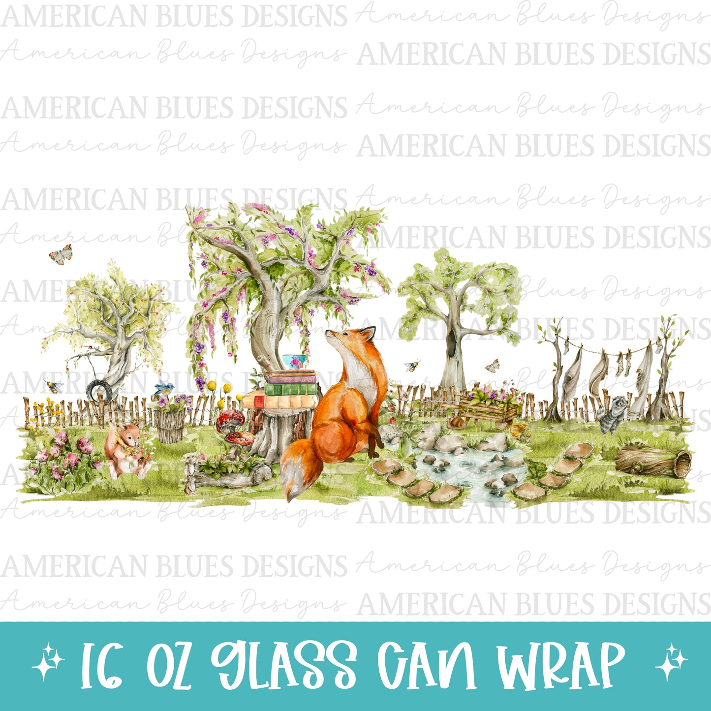 Forest Fox & Books 16oz Libby wrap