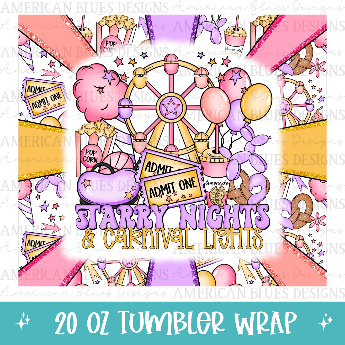 Starry Nights & Carnival Lights 20oz tumbler wrap