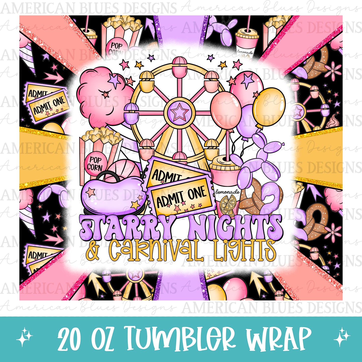 Starry Nights & Carnival Lights 20oz tumbler wrap