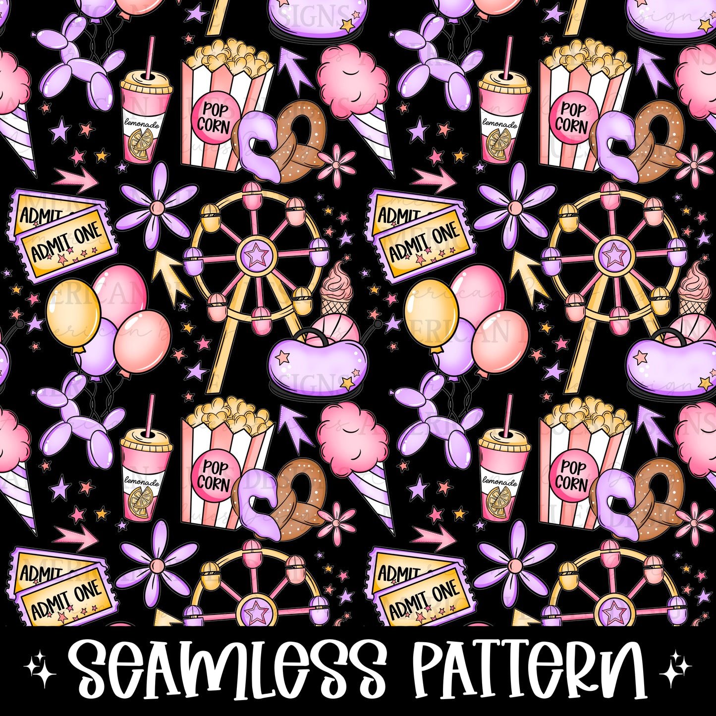 Starry Nights & Carnival Lights seamless pattern 2 colorways