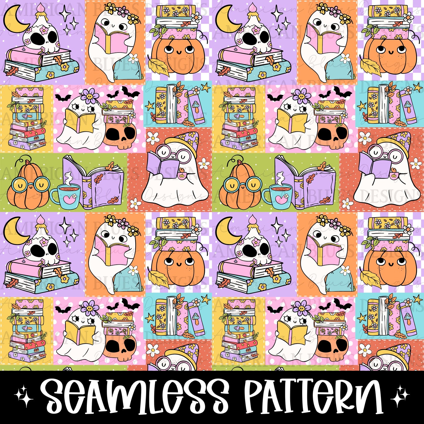 Reading Ghostie Patchwork seamless pattern