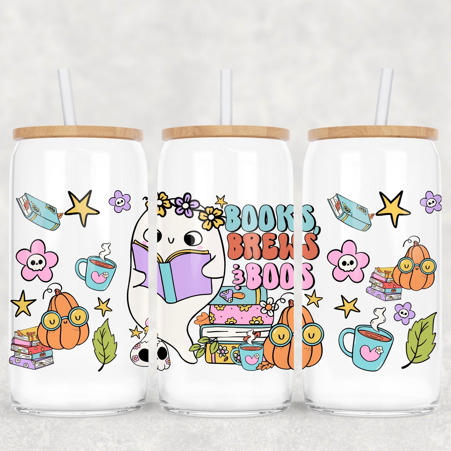 Books, Brews & Boos 16oz Glass Can Wrap