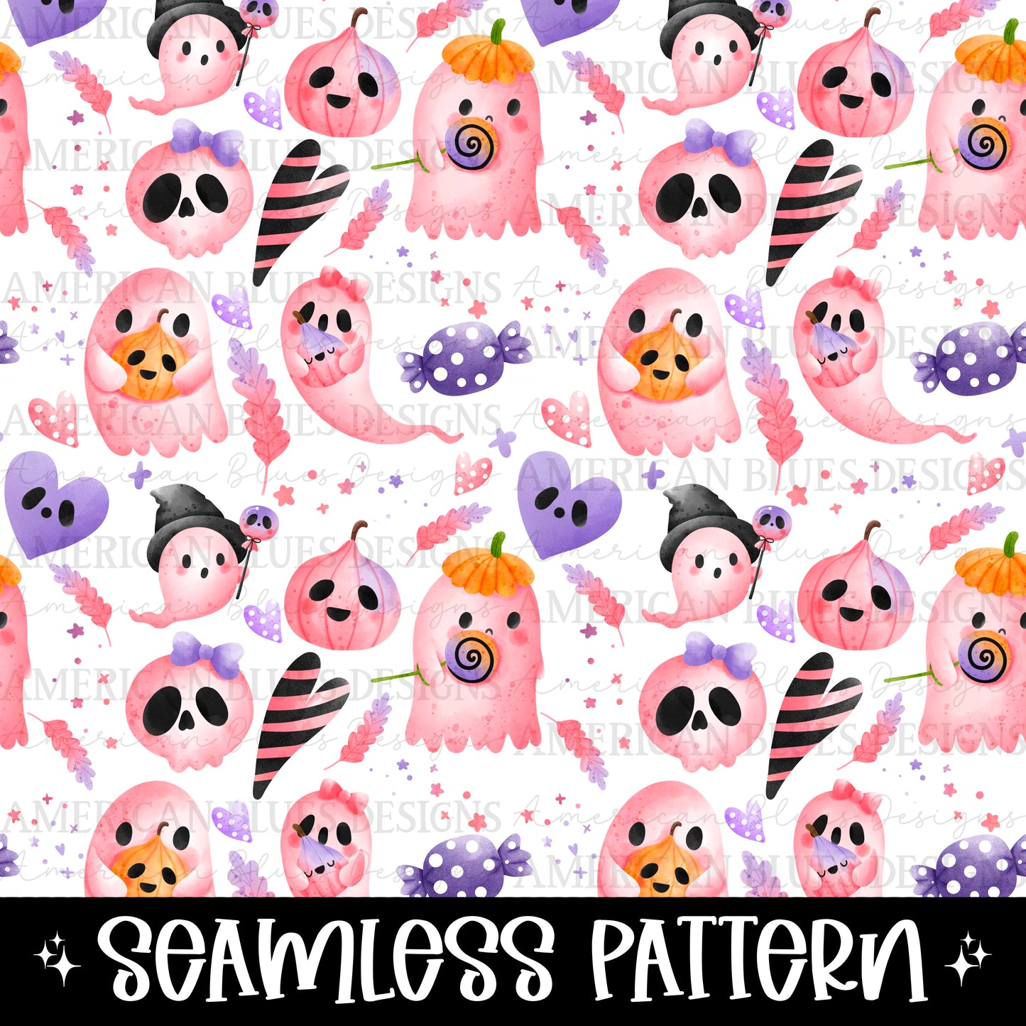 Pink Candy Ghostie seamless pattern