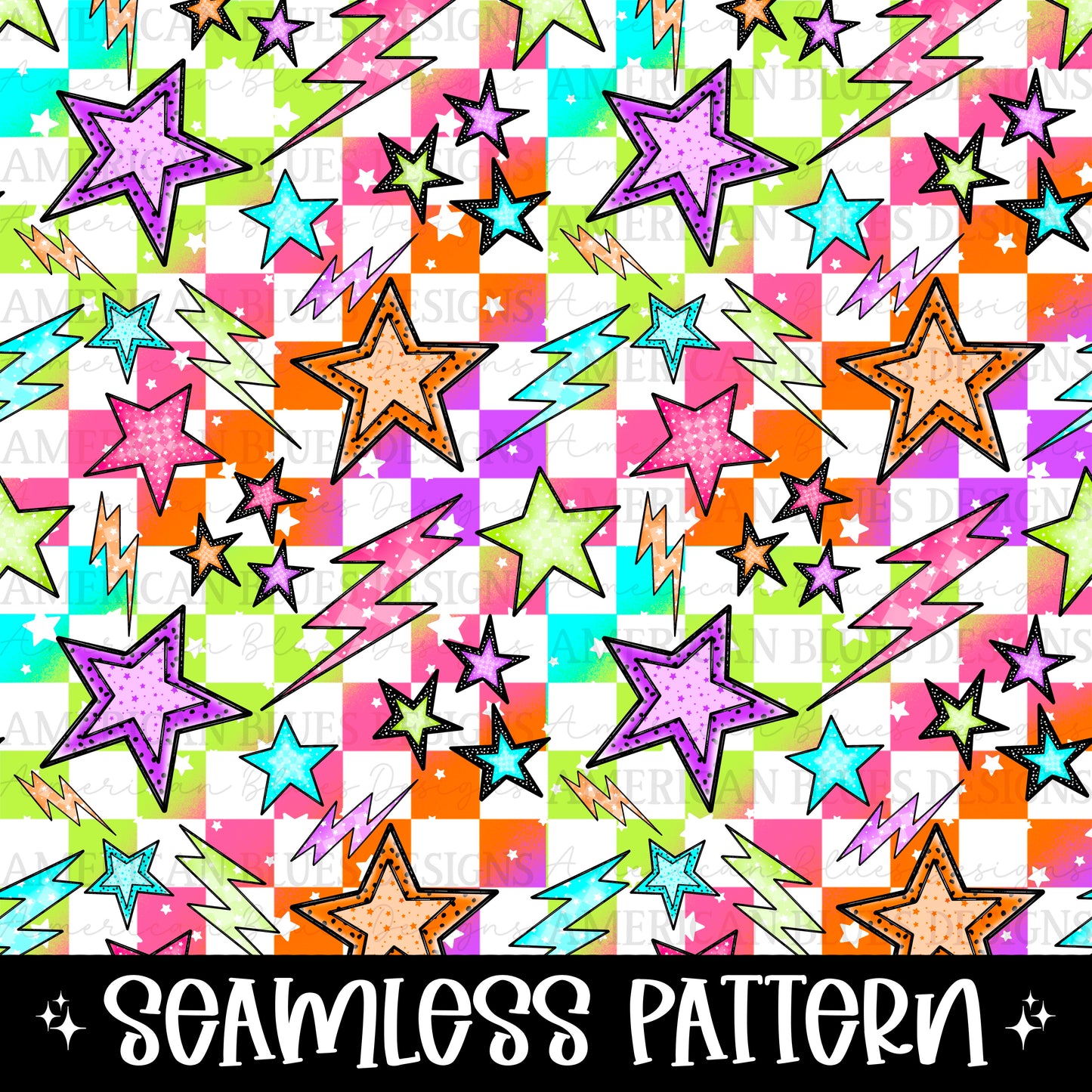 Stars & Lightning bolts bright seamless