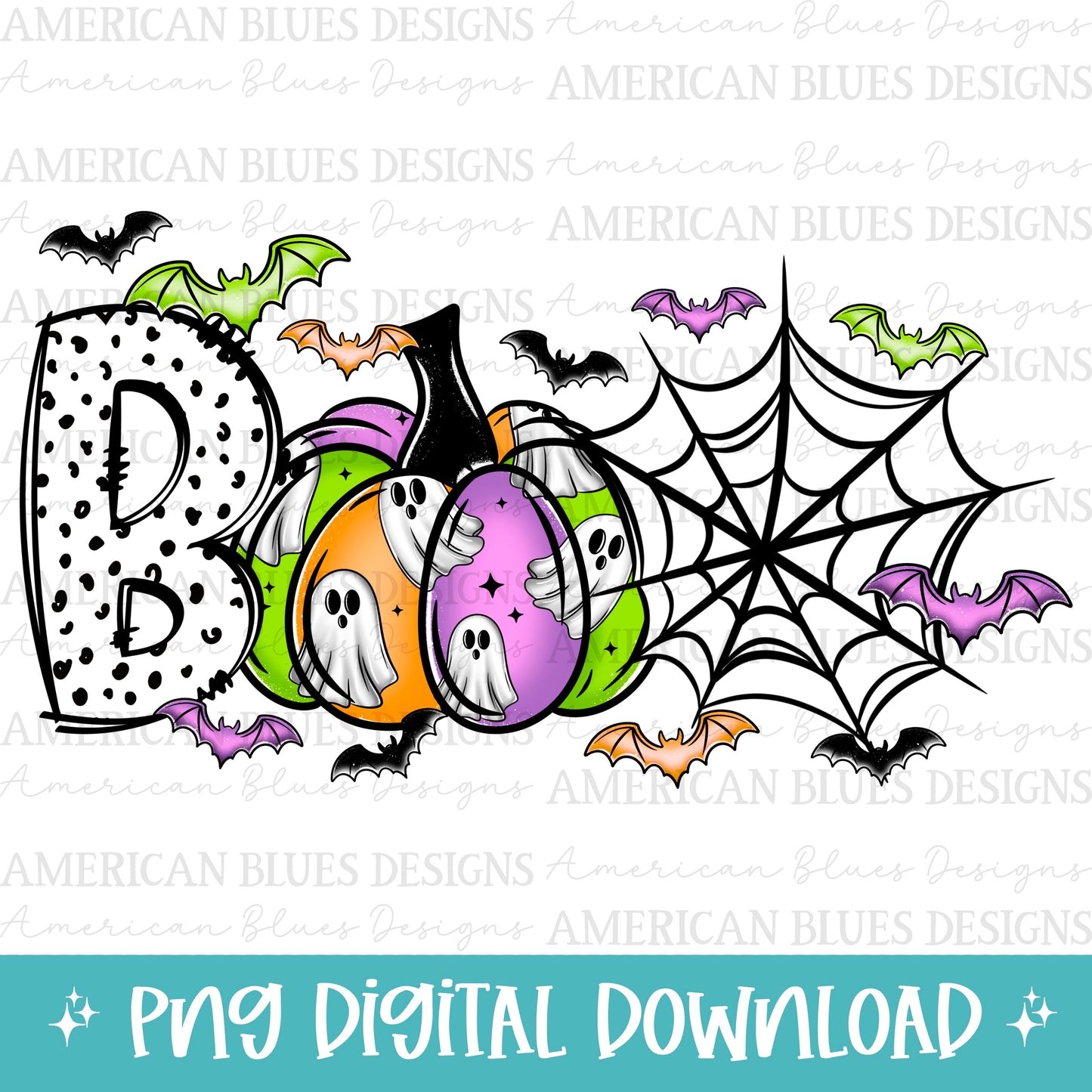 BOO bright pumpkin & web