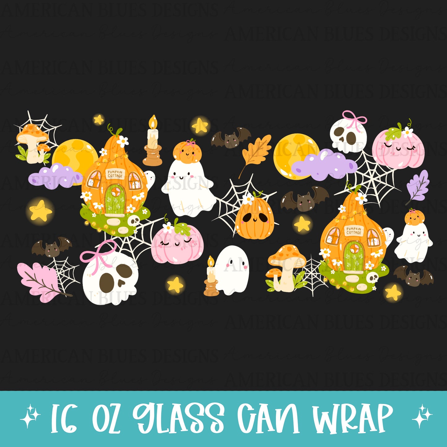 Pumpkin Cottage 16oz glass can wrap