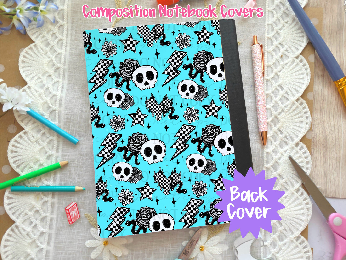 Teal Skull & Snakes Composition Notebook Cover