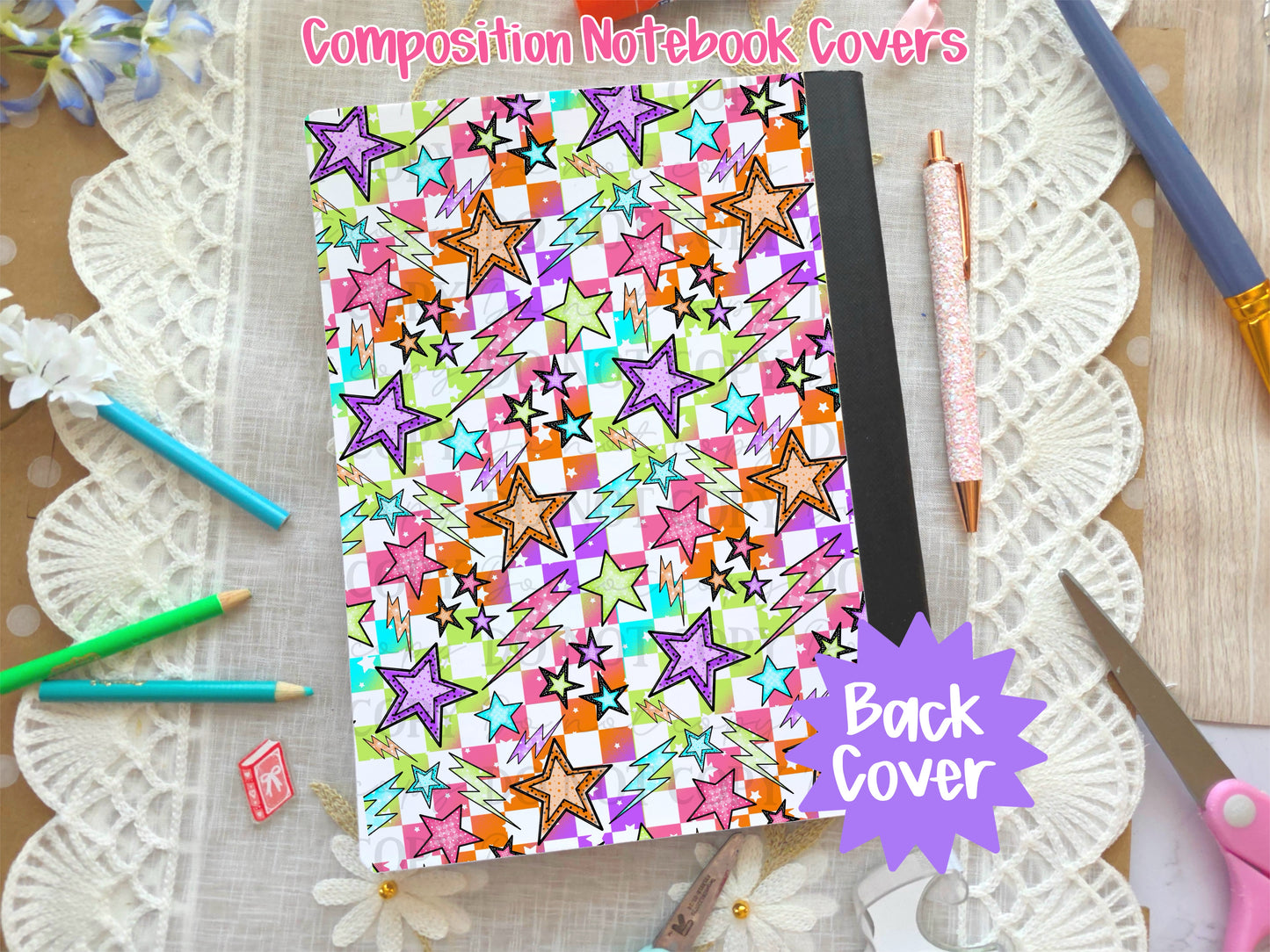 Neon Stars & Lightning Bolts Composition Notebook Cover