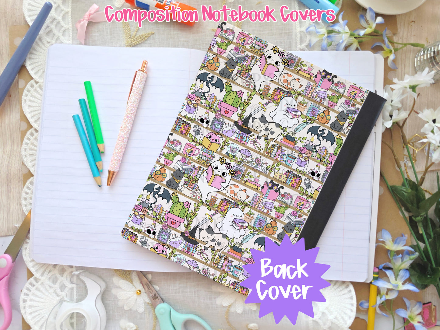 Bookish Flower Ghostie Composition Notebook Cover