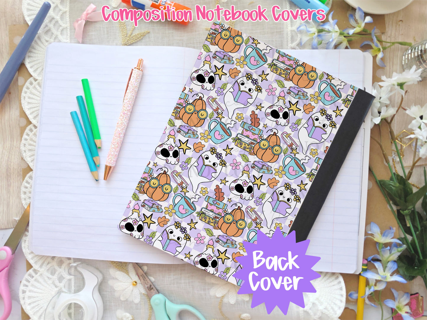 Bookish Pumpkin Ghostie Composition Notebook Cover