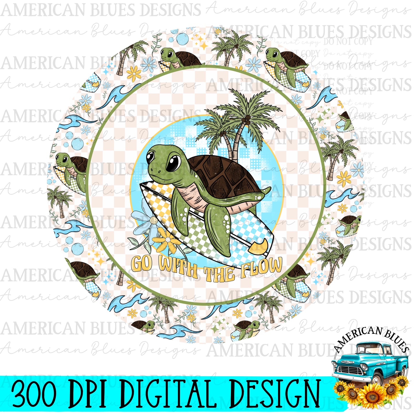 Go with the flow car coasters digital design | American Blues Designs