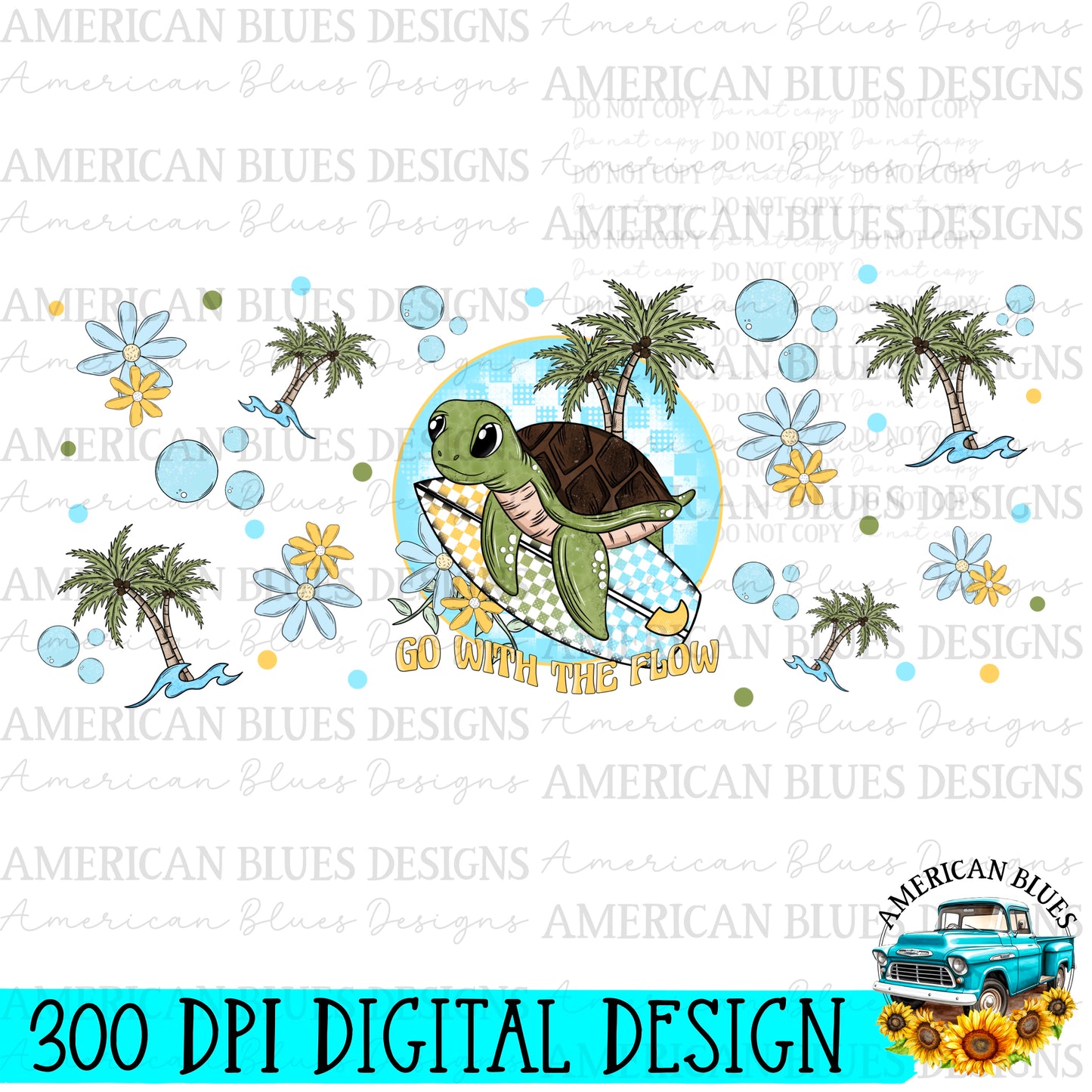 Go with the flow 16 ounce glass can wrap digital design | American Blues Designs