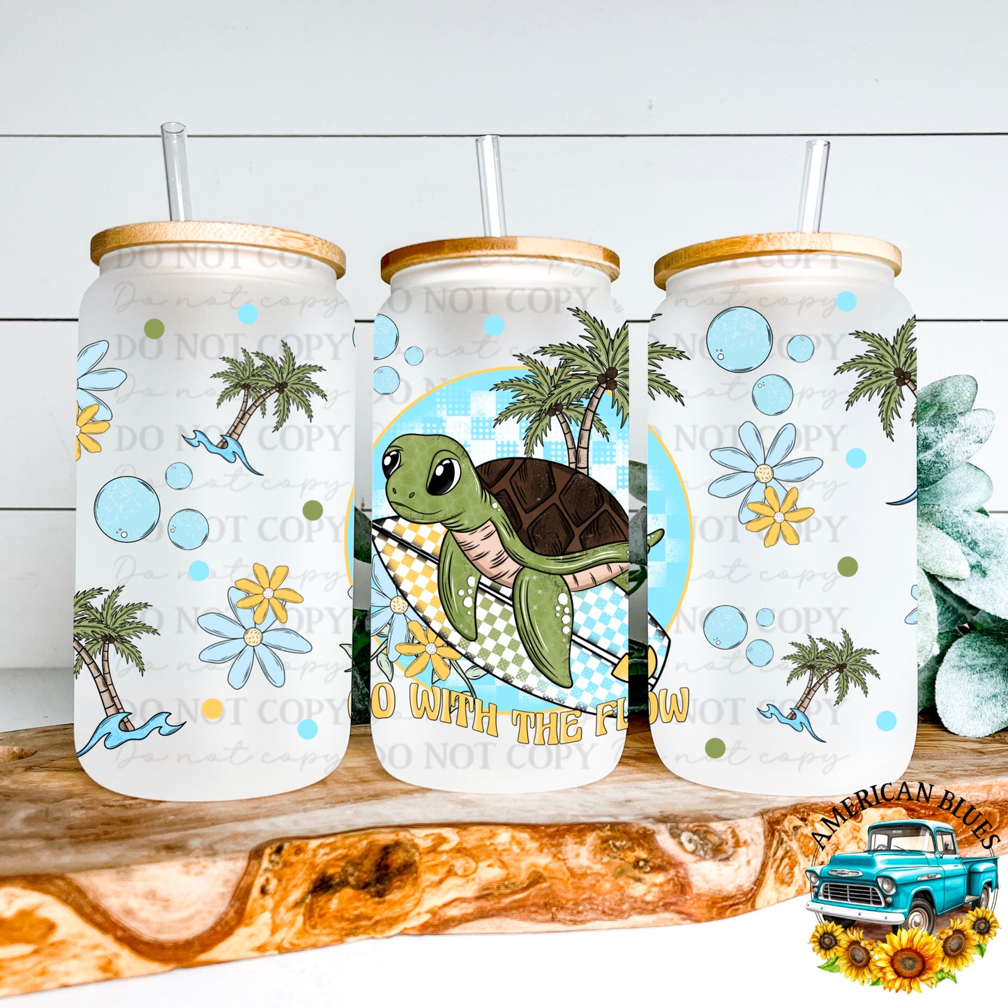 Go with the flow 16 ounce glass can wrap digital design | American Blues Designs