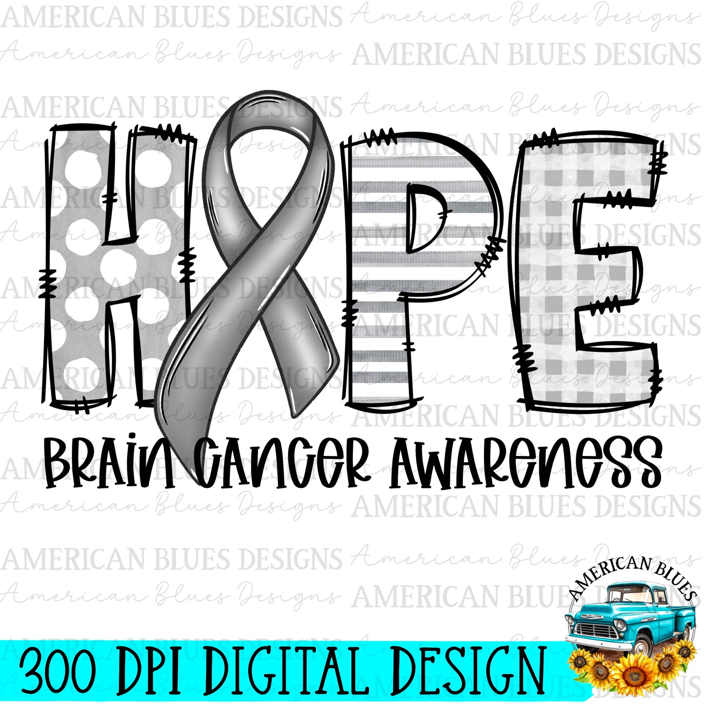 HOPE- Brain Cancer Awareness digital design | American Blues Designs