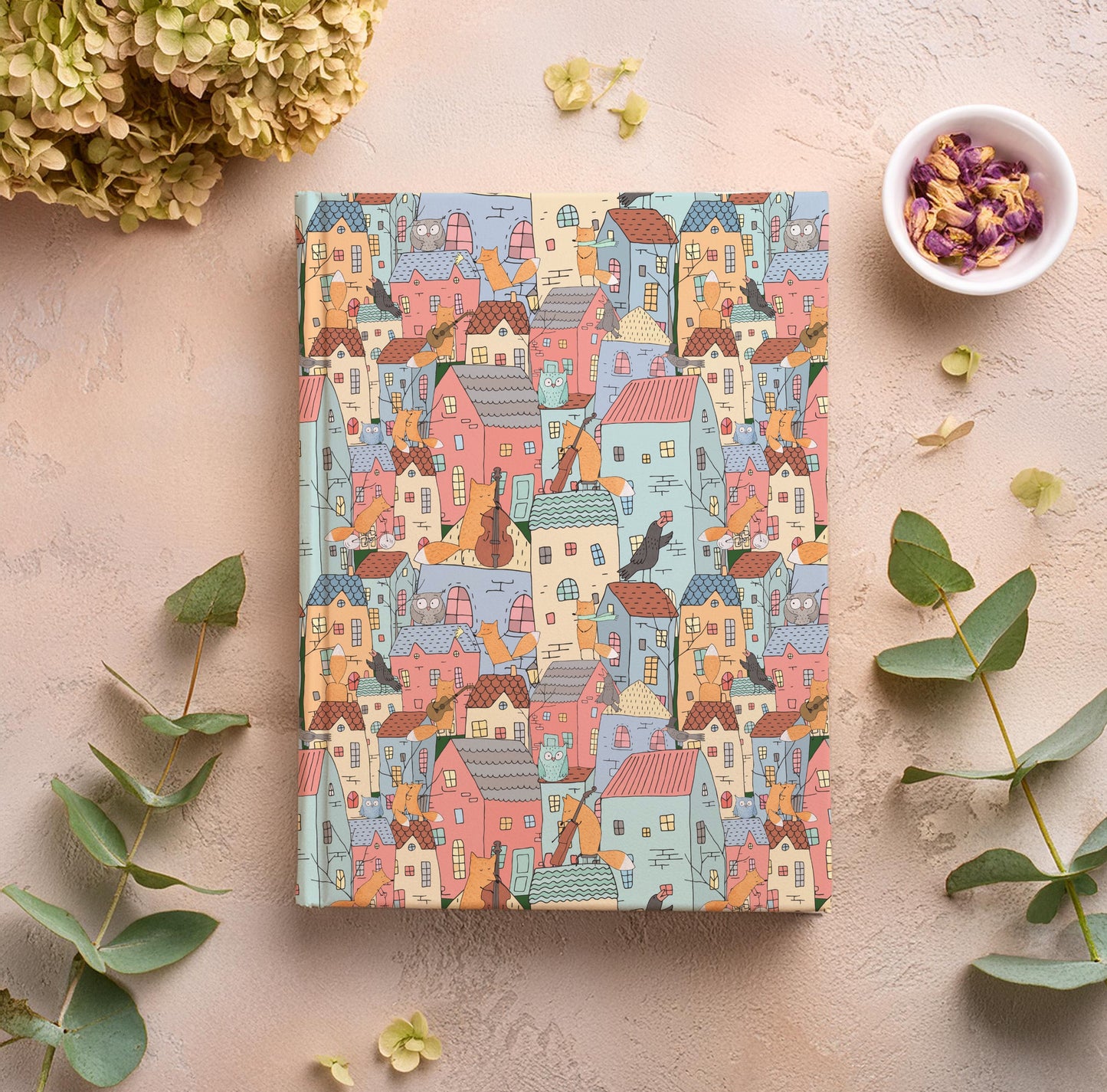 Fox Village seamless pattern