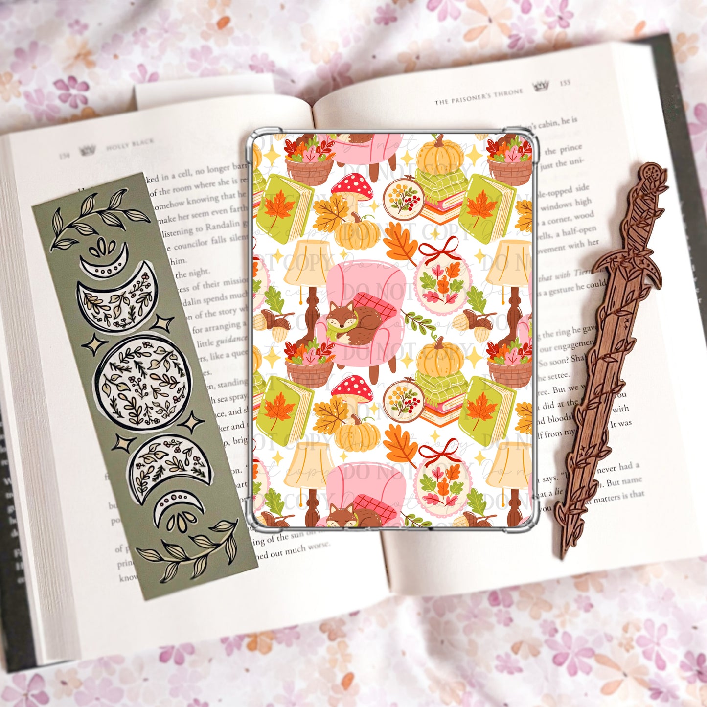 Cozy Fall Bookish Fox seamless pattern