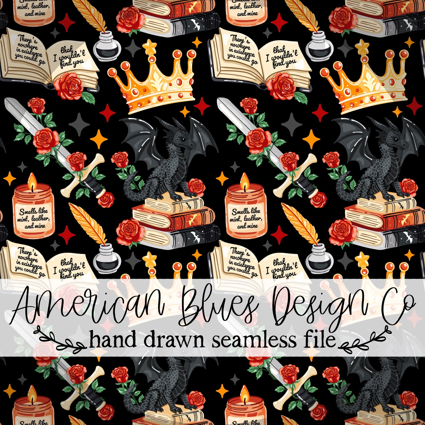Fantasy Dragons Bookish seamless