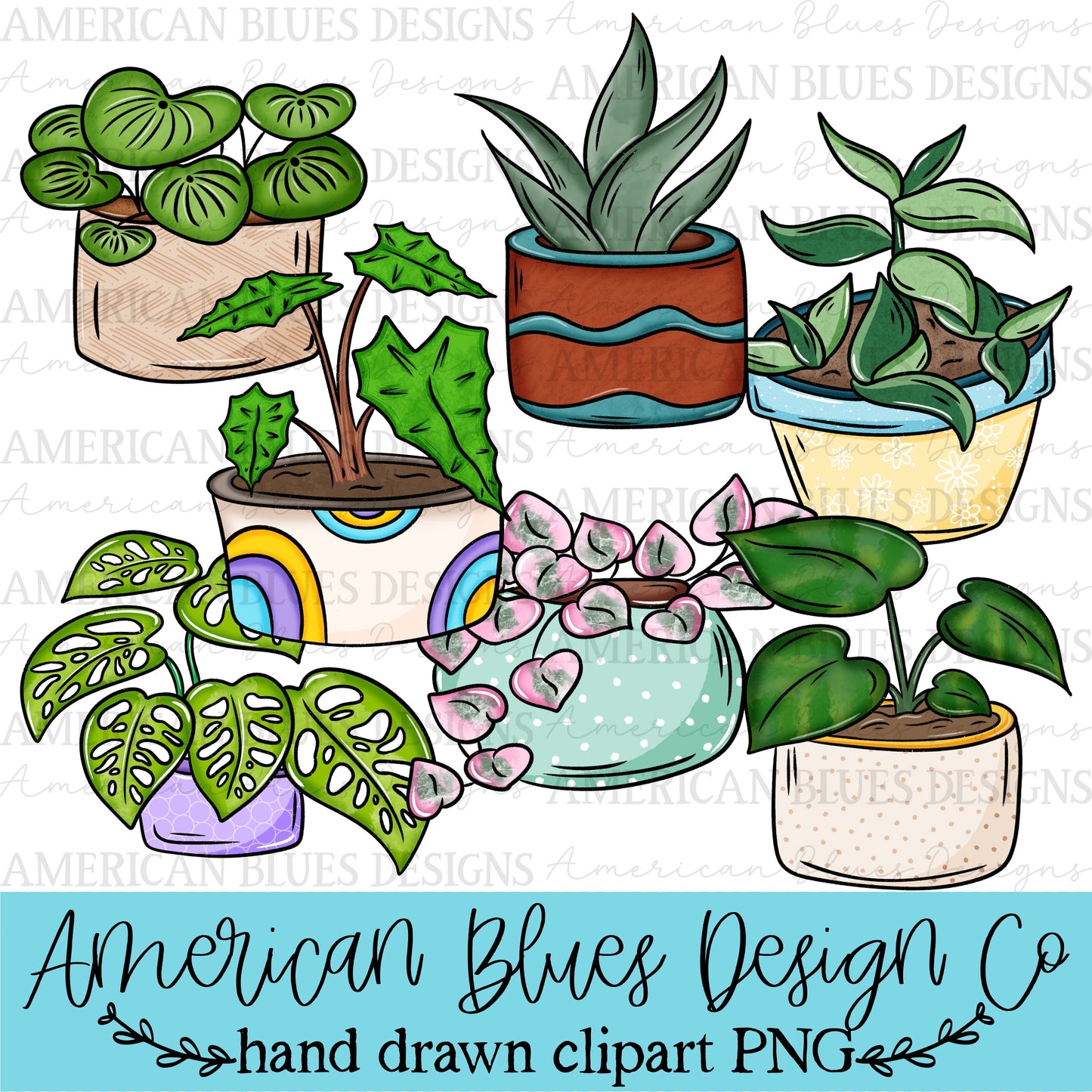 Houseplants sketchy style Clipart