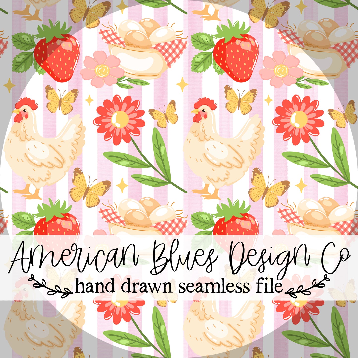 Hen & Berry seamless pattern