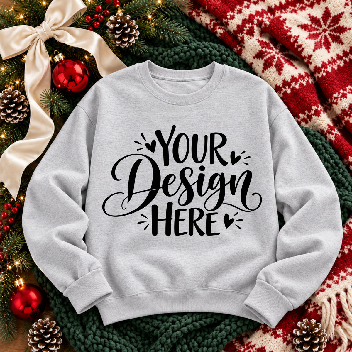 Christmas Crewneck Flat Lay Athletic Gray