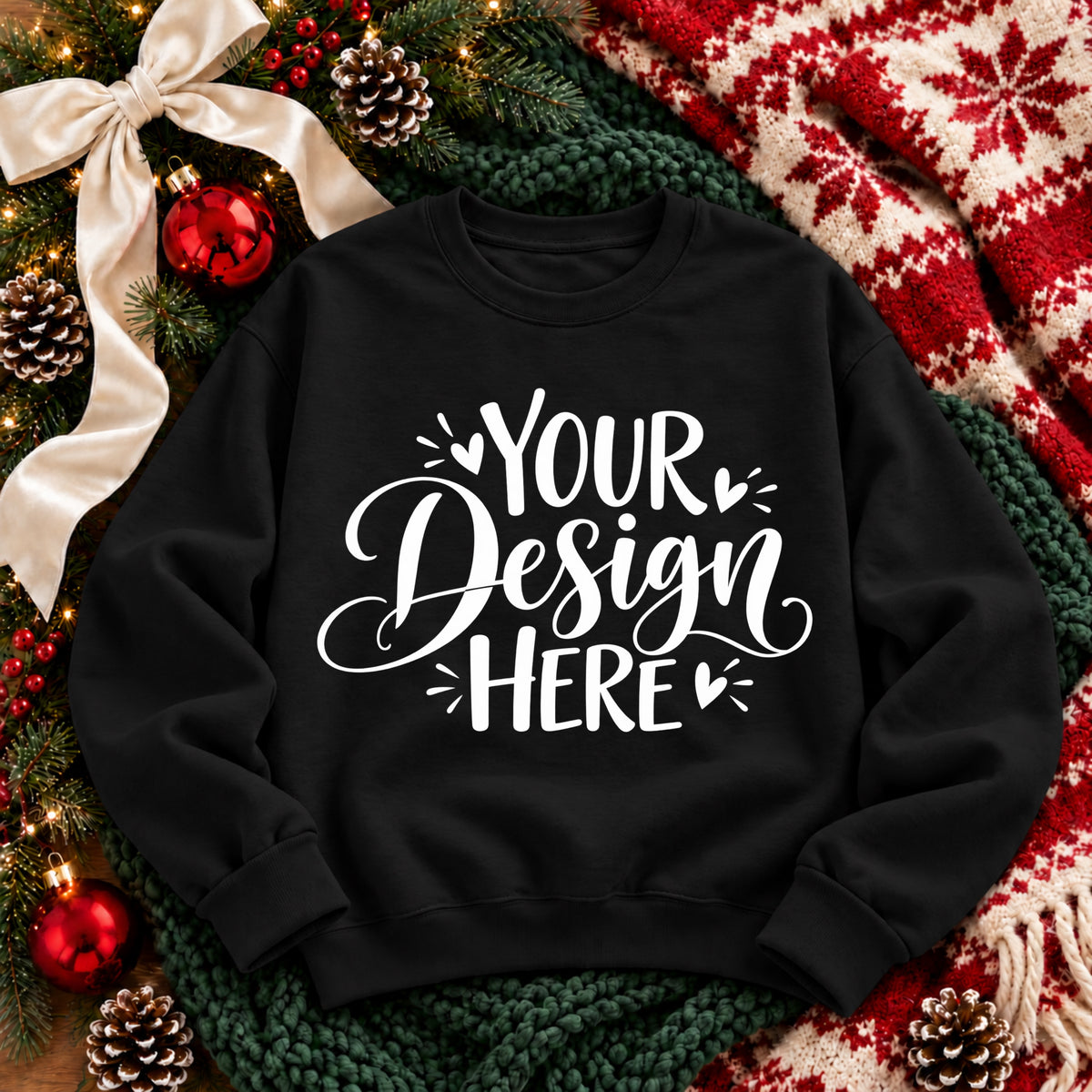 Christmas Crewneck Flat Lay Black